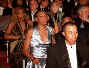 Venus and Serena Williams and Tiger Woods, 1998, NY.jpg